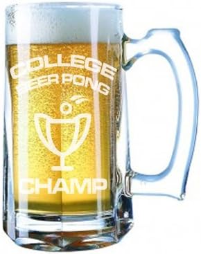 Giant Beer Mug 28 Ounces Beer Stein - College Beer Pong Champ Winning Trophy Gift- Laser Engraved