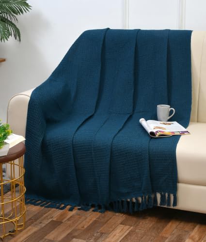 Image of Handloom Cotton Throw for Sofa & Bed | Soft Lightweight Boho Blanket | Decorative All-Season 100% Cotton Sofa Throw - 50x60 inch