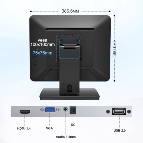 Image of FYHXele 17 Inch Touch Screen Monitor for POS Restaurant Retail Kiosk | 1280x1024 75Hz SXGA Touchscreen Display with HDMI & VGA Port, 10 Point Touch, Desktop or Wall Mountable