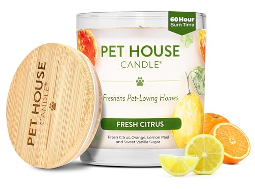 One Fur All Pet House Candle Plant-Based/Soy - Clean Burning Scented, Long Lasting Pet Odor Candle for Home - Fresh Citrus