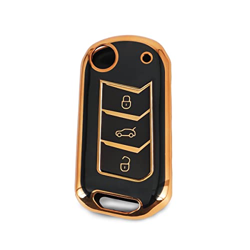 Image of Mogato TPU Leather Car Key Cover Compatible with New Mahindra Scorpio 2022, XUV 700, Thar 2020, Tuv-300, Marazzo, Scorpio 2019, Bolero 2020 Flip Key (Black 3)