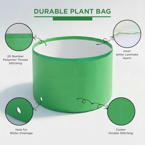 Image of garbnoire Premium HDPE UV Protected Grow Bag 6x6 Inch 260 GSM Heavy Duty Round Green Grow Bags for Home Balcony and Terrace Gardening Durable Bag for Flower Plants Vegetable Gardening (Pack of 5)