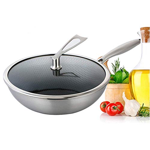 Sartén Wok, sartén Antiadherente con Tapa, sartén de tamaño Mediano para Carne, cocinar panqueques, Huevos fritos, etc, con Tapa de Vidrio Templado y Mango Resistente al Calor, tamaño 30 cm, fá