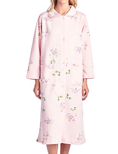 Casual Nights Women's Long Quilted Robe House Dress - Floral Pink - Medium #TOP4