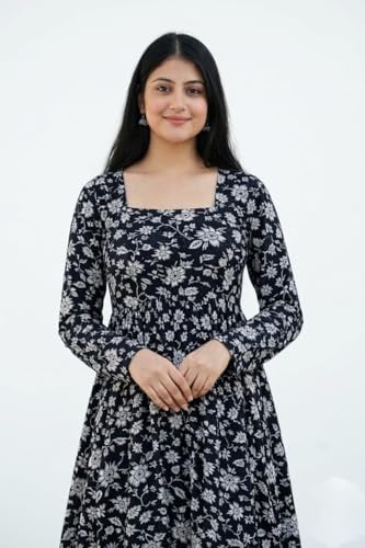 Image of Women's Cotton Nayra Cut Kurti for Women | Full Sleeves Printed Long Kurta | Stylish Flared Ethnic Wear Kurti, Casual & Festive Occasion