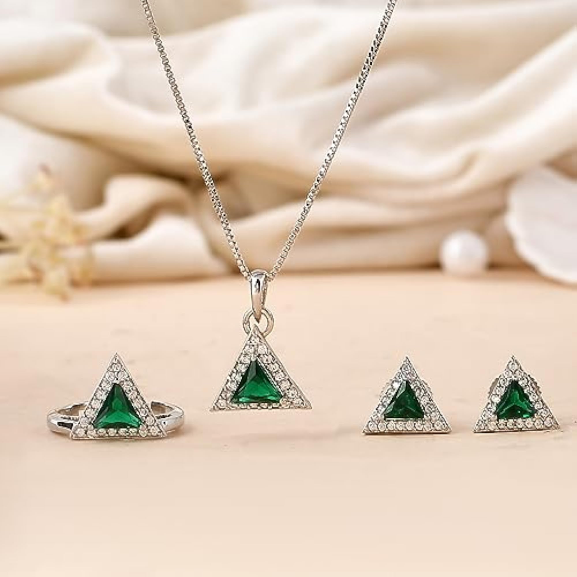 Green Triangle Cut CZ Jewelry Box Set