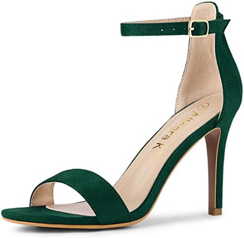 Allegra K Women's Suede Ankle Strap High Stiletto Heels Dark Green Sandals - 7 M US