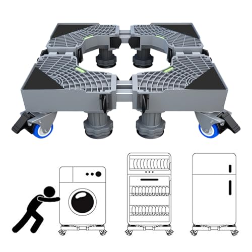 Base Lavadora, Soporte para lavadora con 8 pies y 4 ruedas, Giratorias 360° y Antideslizantes Soporte de Acero Inoxidable para Lavadora, Longitud 44-66cm, Carga 300kg