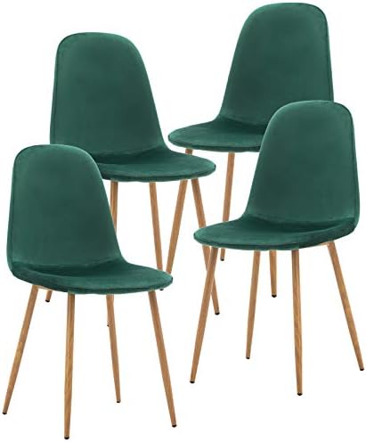 Mid Century Modern Dining Chairs, Flannelette Cover Cushion Seat Chair, Upholstered Short-napped Velvet Side Chair, Accent Chairs with Metal Legs for Kitchen Dining Room Club Guest Set of 4