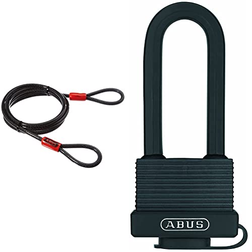 ABUS Schlaufenkabel Cobra 10/200 - Stahlseil - 2 m lang, 10 mm stark - Schwarz & Vorhängeschloss Messing 70/45HB63 mit hohem Bügel - schlagzähe Kunststoffummantelung - ABUS-Sicherheitslevel 5