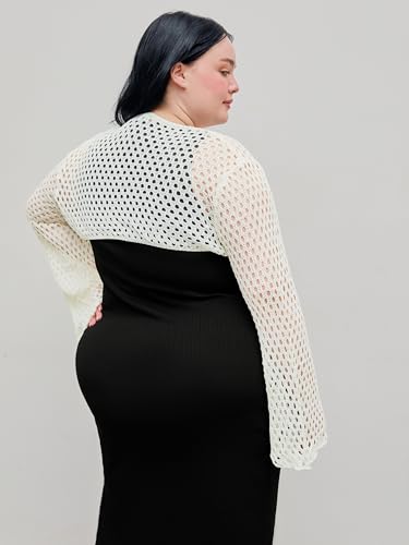 Image of CIDER Women's Shrugs Mesh Crop Tops Bolero Hollow Out Long Sleeve Crochet Sweater Bolero