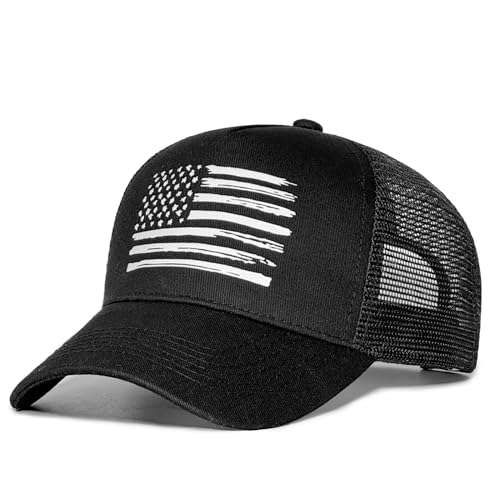 Image of American Flag Trucker Hats, USA hat for Men and Women - Adjustale Baseball Cap, Outdoor Mesh Snap Back - for Daily Use