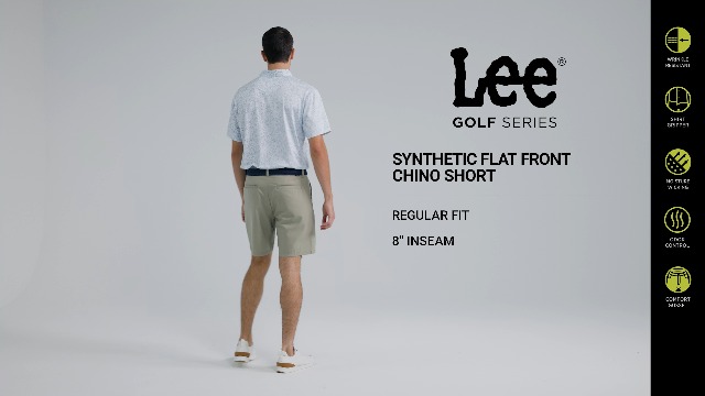 Lee Men's Golf Series Synthetic Flat Front Chino Short, Black, 30