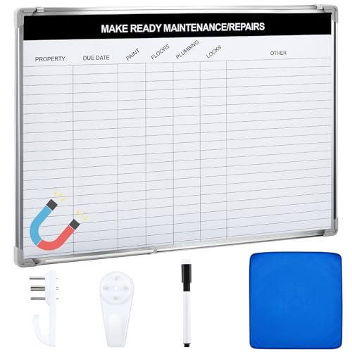 Lincia Make Ready Maintenance/Repairs Dry Erase Whiteboard Magnetic Dry Erase Board with Lines Sliding Marker Tray Aluminum Frame White Board Planner for Wall for Track Office Supplies