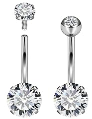 2pcs-10mm-White Belly ring Zircon+Diamond