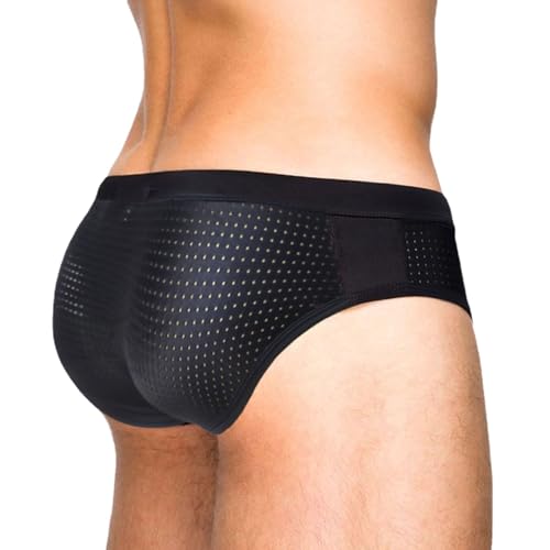 UXH Mens Swimsuit Briefs Padded Swimwear Stitching Sexy Mesh Translucent Swimming Bikini Board Beach