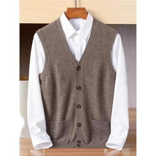 Men Spring Autumn Cashmere Middle-Aged And Young V-Neck Solid Color Knitted Vest Plus Size Cardigan Sweater Vest3