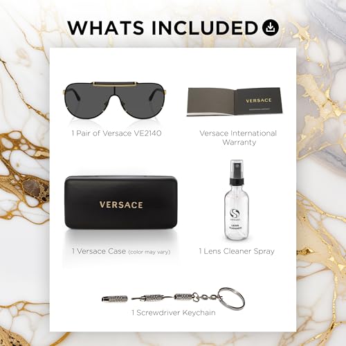 Versace VE2140 40mm Non-Polarized Aviator Sunglasses for Men – Gold Metal Frame with Black Temples, 100% UV Protection, Lightweight & Comfortable Sunglasses, eShades Eyewear Kit Included3