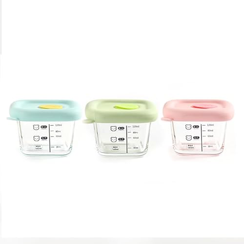 耐熱ガラス 保存容器 3点セット ガラス製フードボウル 蓋付き 小鉢 離乳食用の瓶 調理用の準備ボウル ポータブルボウル 冷凍食品ボウル保存カップ 重ねて収納できる 冷凍 食洗機 電子レンジ オーブン 可能 (3色の組み合わせ,四角)
