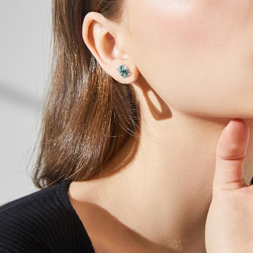 Natural Moss Agate Stud Earrings 925 Sterling Silver Stud Green Round/Teardrop/Oval/Square/Heart/Hexagon Cut Moss Agate Earrings Anniversary Wedding Party Jewelry Gifts for Women Mom Her2