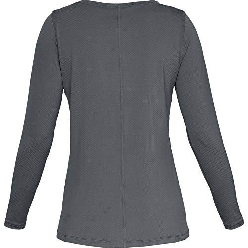 Under Armour Women's HeatGear Armour Long-Sleeve T-Shirt , Pitch Gray Light Heather (012)/Metallic Silver , Small