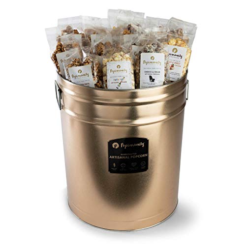 Popinsanity Gourmet Popcorn Elegant Gift Set - 50 Pack Party Tin With 50 Individual 2.5 Oz Snack Size Bags Overflowing W/ 8 Most Popular Popped Popcorn Flavors. Kosher, Non Dairy, Non Gmo. Prime Gift #TOP5