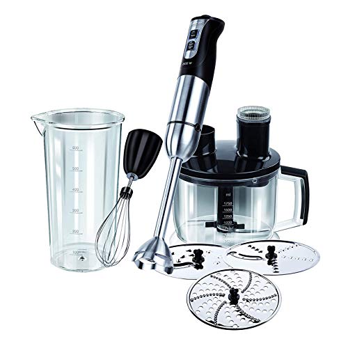 MPM MBL-11 Set Batidora de Mano Picadora y Varillas, Vaso Picador 1750ml, 3 Discos de Corte, Acero Inoxidable, sin BPA, Función Turbo, 800W