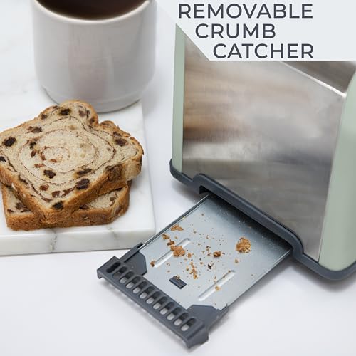 Rae Dunn Toaster, Stainless Steel 2 Slice Square Toaster, Wide Slot with 5 Browning Levels, with Bagel, Defrost and Cancel Options (Sage) by Rae Dunn - Used condition - Image 4