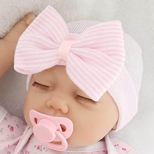 3PCS Newborn Baby Hat with Bow Infant Girls Hospital Hat Cap Beanie for 0-3 Months Baby