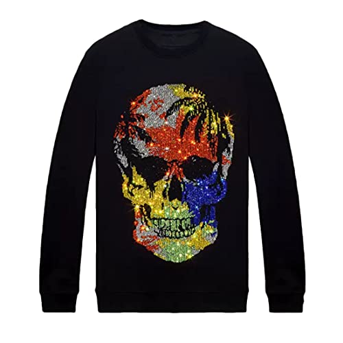 Hzcx Fashion Mens Womens Hip Hop Rhinestone Graphic Sweatshirt Crewneck Pullover(Color Skull Black,Large) #TOP15