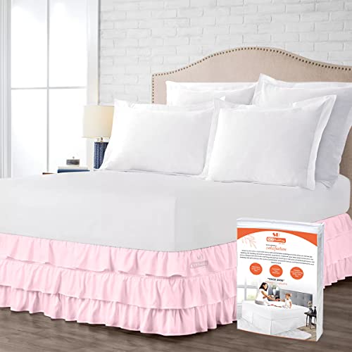 Sgi 10 Inch Drop Full Size Pink Solid Bed Skirt Split Corner Multi Ruffled Pattern Easy Fit Easy Care Fade & Wrinkle Resistant-Cotton Microfiber Made #TOP9
