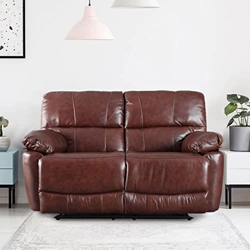 Hometown Charles Half Leather Two Seater Recliner In Brown Colour