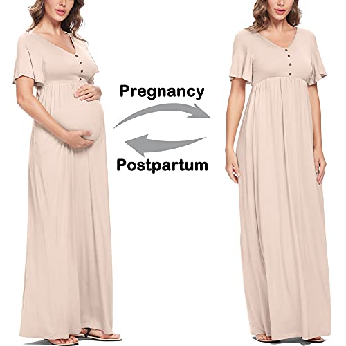 Peauty Plus Size Maternity Dress Maternity Dress Summer Maternity Maxi Dress Summer Maternity Dress For Photoshoot Maternity Dress Long (Light Mocha Xl) #TOP3