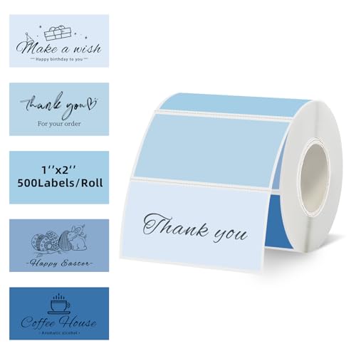WANGHENG 2''x1'' Blue Direct Thermal Barcode Labels,Self-Adhesive Thermal Printer Stickers for Address Design DIY Logo Business