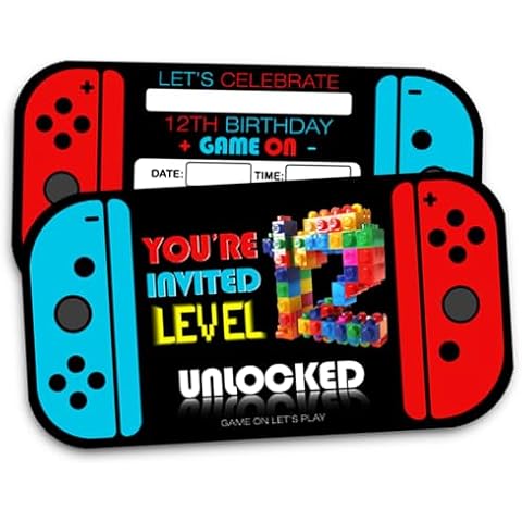 XIAOPNN Video Game 12th Birthday Party Invitation for Boys, 12 Years Old Kids Games Birthday Party Supplies, 30 Cards With 30 Envelopes Cover