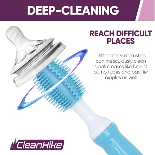 Blue (3) Baby Bottle Silicone Brushes And (30 Pack) Baby Milk Bottle Cleaning Tablets, Water Bottle Tumbler Cleaner #TOP5