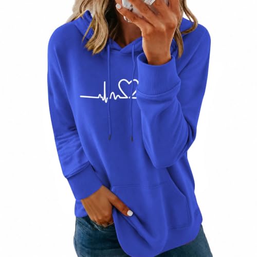 Womens Oversized Hoodies Fleece Hooded Sweatshirts Pullover Blue