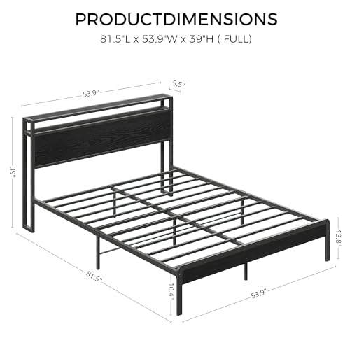 Image of LIKIMIO Full Bed Frame with Headboard, Dark Wood Camas Full with Strong Supports, Sturdy, Noise-Free, No Box Spring Needed, Black