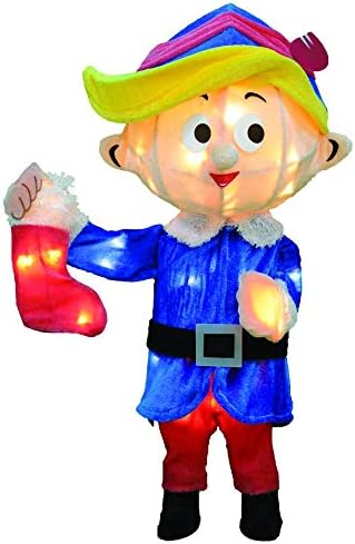 New for 2019 - LED Lights - 24 Pre-Lit LED Lights 3D Hermey The Elf Dentist with Stocking Christmas Yard Decoration, 50 Long Lasting LED Lights - from The Island of Misfit Toys Collection