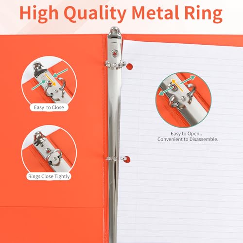 SUQJOY 0.5 Inch 3 Ring Binders, 12 Pack Assorted Color Binders with Clear View Covers and 2 Interior Pockets, 1/2 Inch Round Ring Binders Holds 100 Sheets, for School, Office and Home - Image 5