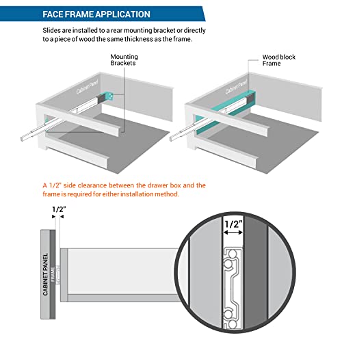 Pair Of 16" Rok Hardware Soft Close Drawer Slides, Full Extension, Ball Bearing, 100 Lb Weight Capacity - Available In 12", 14", 16", 18", 20", 22" And 24" Lengths #TOP5