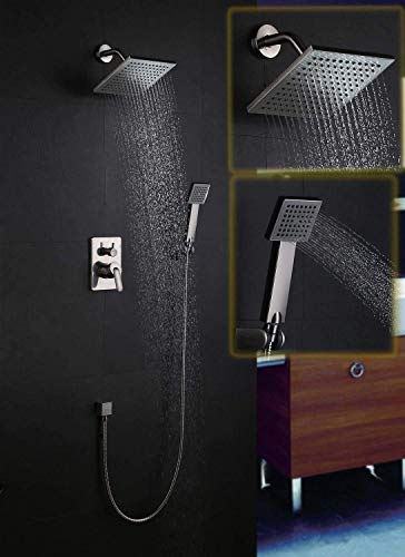 Bath Shower Faucet Set Complete Nickel Brushed Finish Wall Mount Rain Mixer Shower Combo with 8 Inch Shower Head and Shower Handle