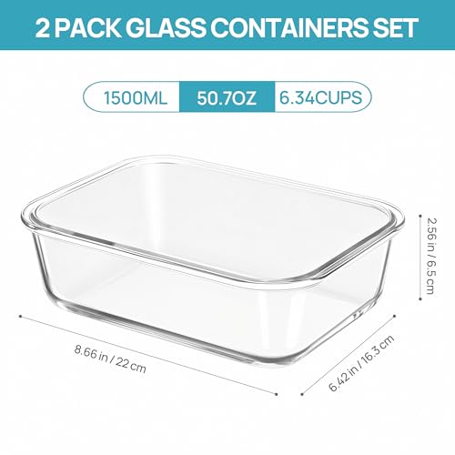 Image of Vtopmart 2Pack 1500ml /50.7oz Large Glass Storage Containers With Lids, Grey