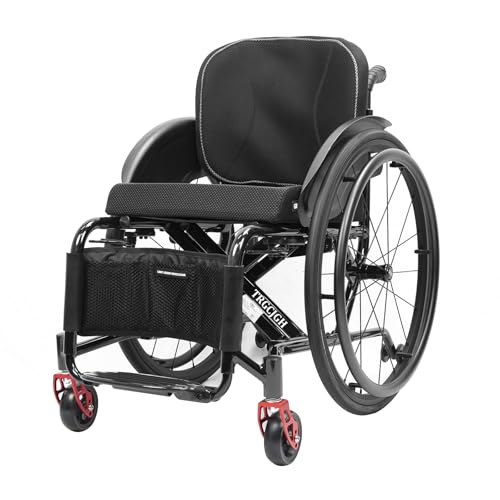 TRGCJGH 軽量 自走式アルミ製車椅子 折りたたみ 車イス コンパクト 旅行用 車イス 外出用 持ち運び易いスポーツ車椅子、転倒防止(Size:34cm/13.3in Seat,Color:Black)