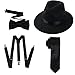 TDmall Clothing Series 1920s Mens Accessory Set Hard Felt Wide Brim Panama Hat,Y-Back Elastic Suspenders,Pre Tied Bow Tie,Skinny Tie (Black)