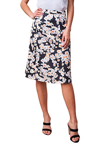 Sugarlips Women's Sunflower Print Satin MIDI Skirt, Blackmulti, Medium