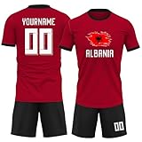 Generic Custom Albania Soccer Jersey Men Women Kids Youth, Personalized Athletic Shirts with Name Number Logo, Red Soccer Shirt Set