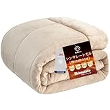 fuwawa シンサレート 毛布 シングル 冬用 2枚合わせ 襟付き ブランケット 厚手 フランネル 3Mシンサレート マイクロファイバー 中綿入り 掛け毛布 暖かい かわいい おしゃれ あったか ふわふわ 吸湿速乾 抗菌防臭 発熱 軽量 防カビ 毛抜けない 静電気対策 洗える 140×200cm ベージュ
