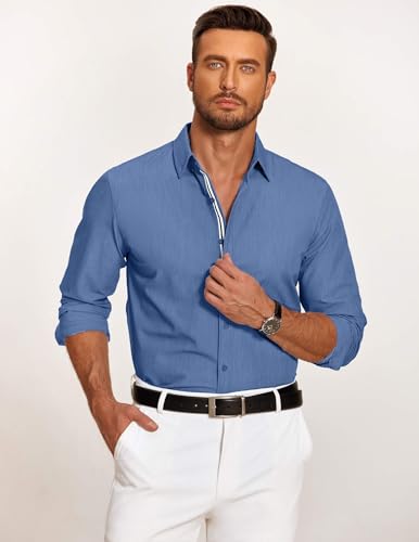 COOFANDY Mens Casual Button Down Shirt Untucked Long Sleeve Stretch Denim Dress Shirt - Image 4