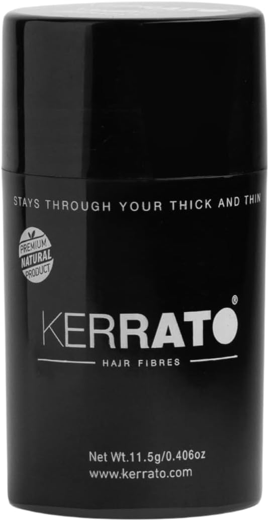 Kerrato Hair Fibres for Thinning Hair (NATURAL BLACK) Natural - 11.5g - Conceals Hair Loss in 10 seconds - Natural Hair Thickener & Fibers for Thin Hair for Men & Women